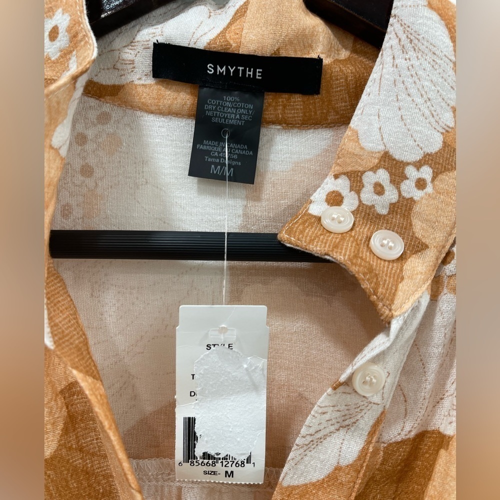 Smythe Floral Trumpet Sleeve Cotton Midi Dress Terracotta - Picture 3 of 5